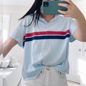 Light Blue Varsity Stripe Collar Tee